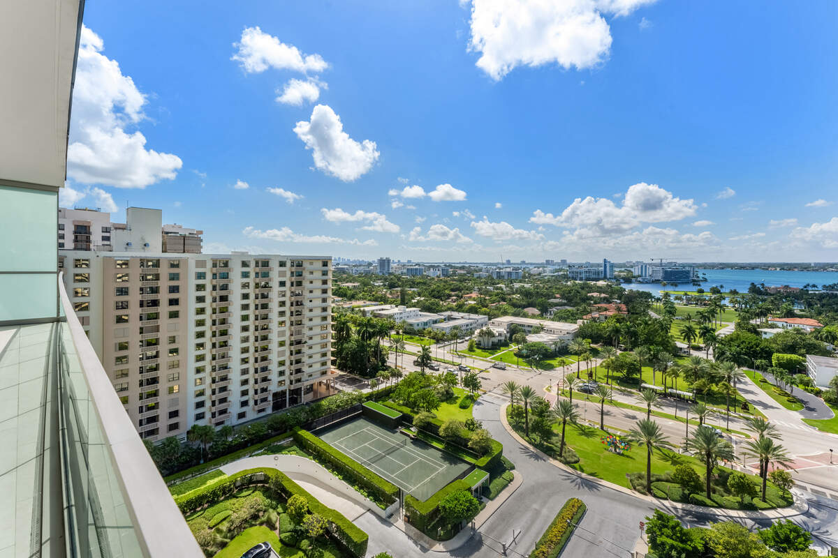 Biscayne Bay is visible from the condo’s western-facing balcony.